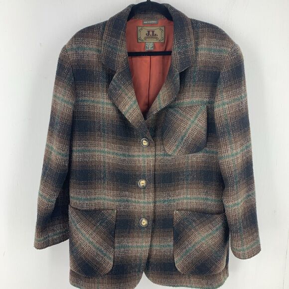 Vtg JL Colebrook Womens Medium Tweed Jacket Plaid Wool Blend Grandma Grunge - Picture 1 of 11